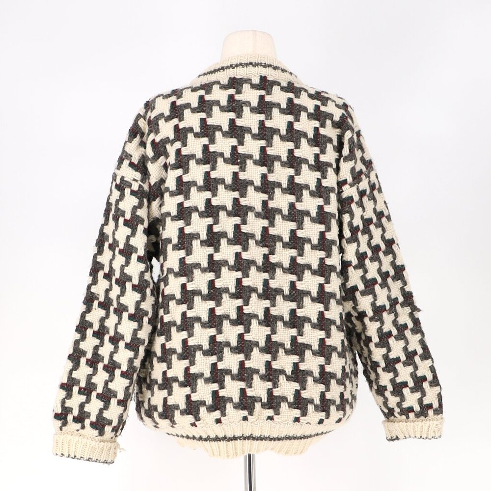 VINTAGE Women's Thick Knit Basketweave Button Front Cardigan Sweater Cream Brown - Picture 4 of 7